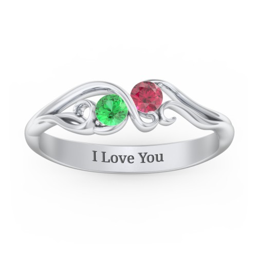 Swirl of Style Birthstone Ring – Sterling Silver with Emerald and Ruby