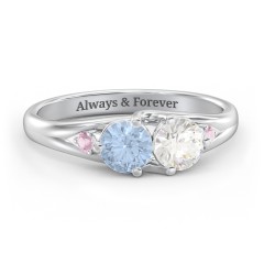 Darling Duo Double Gemstone Ring – Sterling Silver with Aquamarine, Cubic Zirconia, and Pink Tourmaline