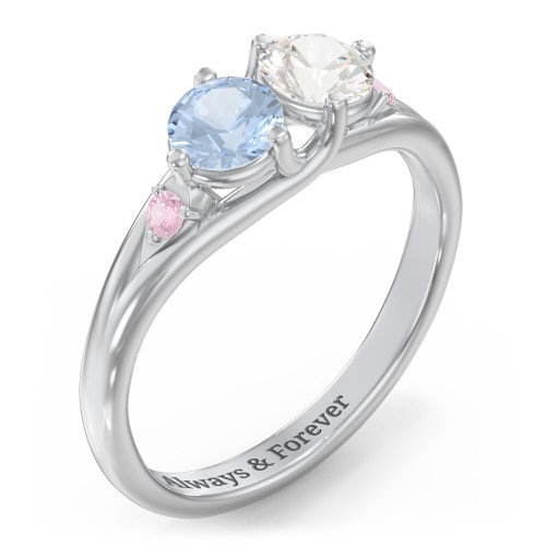 Darling Duo Double Gemstone Ring – Sterling Silver with Aquamarine, Cubic Zirconia, and Pink Tourmaline
