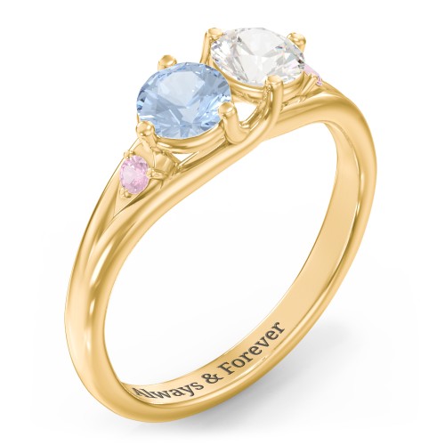 Darling Duo Double Gemstone Ring – 10K Yellow Gold with Aquamarine, Cubic Zirconia, and Pink Tourmaline