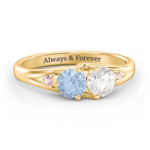 Darling Duo Double Gemstone Ring – 10K Yellow Gold with Aquamarine, Cubic Zirconia, and Pink Tourmaline