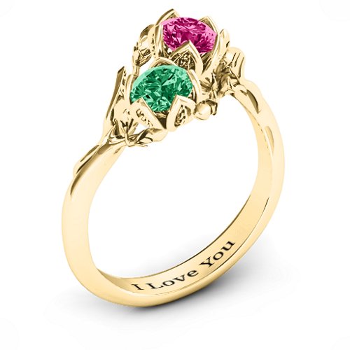 Be-leaf In Love Double Gemstone Floral Ring – 10K Yellow Gold with Emerald and Ruby