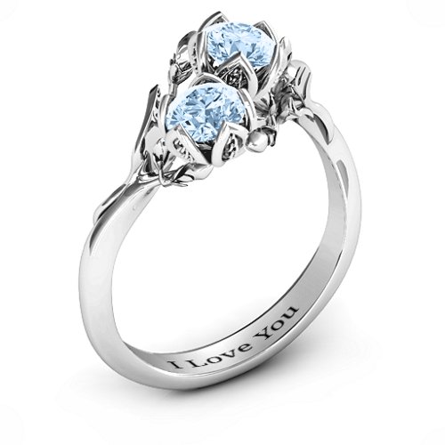 Be-leaf In Love Double Gemstone Floral Ring – Sterling Silver with Aquamarine