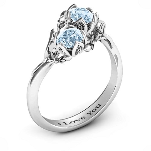 Be-leaf In Love Double Gemstone Floral Ring – Sterling Silver with Aquamarine