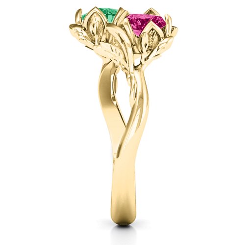 Be-leaf In Love Double Gemstone Floral Ring – 10K Yellow Gold with Emerald and Ruby
