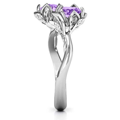 Be-leaf In Love Double Gemstone Floral Ring – Sterling Silver with Amethyst
