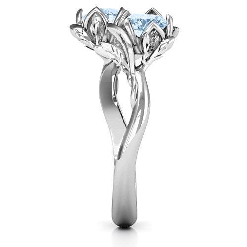 Be-leaf In Love Double Gemstone Floral Ring – Sterling Silver with Aquamarine
