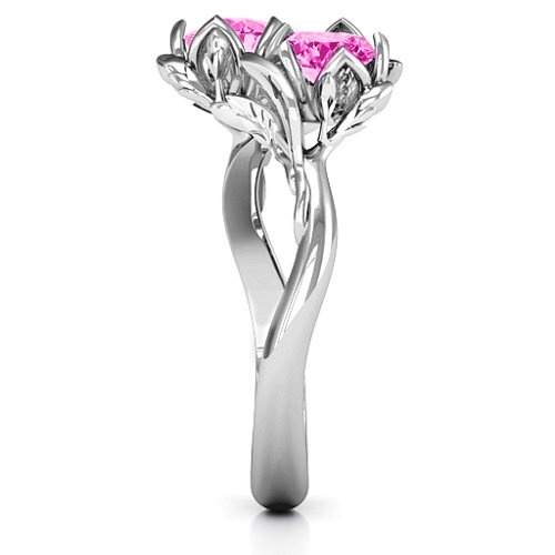 Be-leaf In Love Double Gemstone Floral Ring – Sterling Silver with Pink Tourmaline