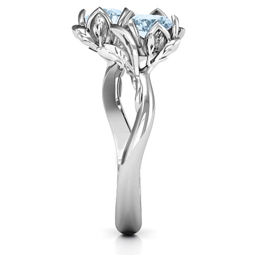 Be-leaf In Love Double Gemstone Floral Ring – Sterling Silver with Aquamarine