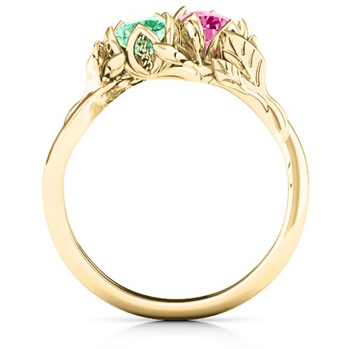 Be-leaf In Love Double Gemstone Floral Ring – 10K Yellow Gold with Emerald and Ruby