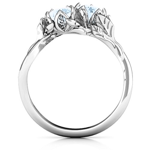 Be-leaf In Love Double Gemstone Floral Ring – Sterling Silver with Aquamarine