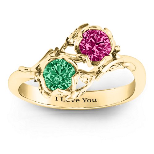 Be-leaf In Love Double Gemstone Floral Ring – 10K Yellow Gold with Emerald and Ruby