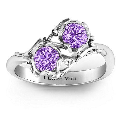 Be-leaf In Love Double Gemstone Floral Ring – Sterling Silver with Amethyst