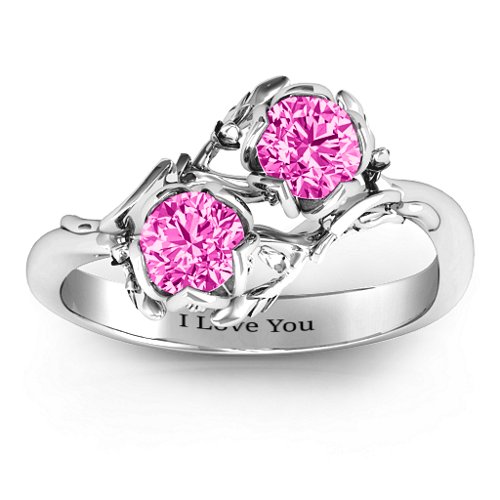 Be-leaf In Love Double Gemstone Floral Ring – Sterling Silver with Pink Tourmaline