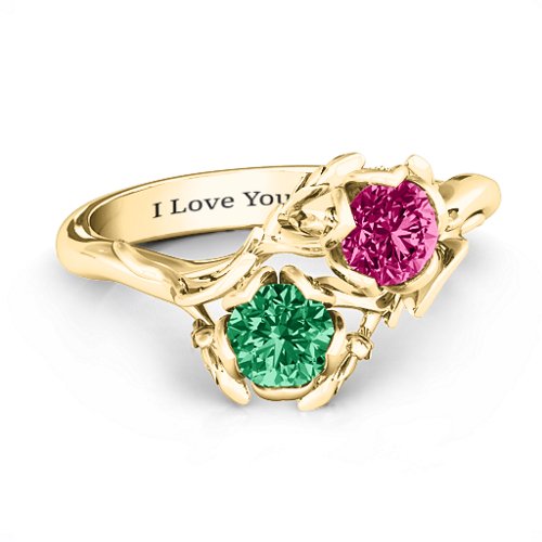 Be-leaf In Love Double Gemstone Floral Ring – 10K Yellow Gold with Emerald and Ruby