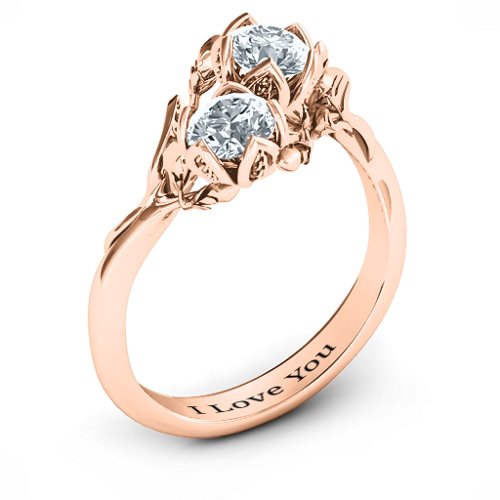 Be-leaf In Love Double Gemstone Floral Ring – 10K Rose Gold with Cubic Zirconia