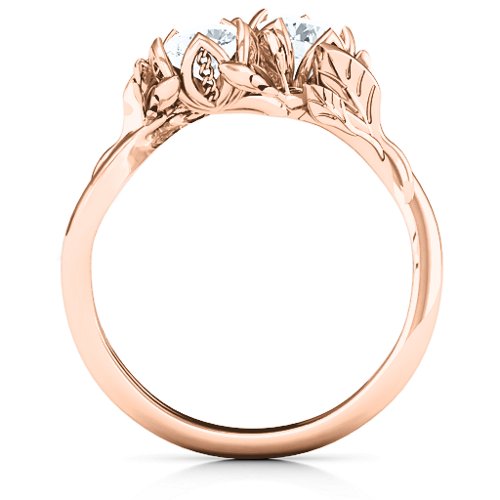 Be-leaf In Love Double Gemstone Floral Ring – 10K Rose Gold with Cubic Zirconia