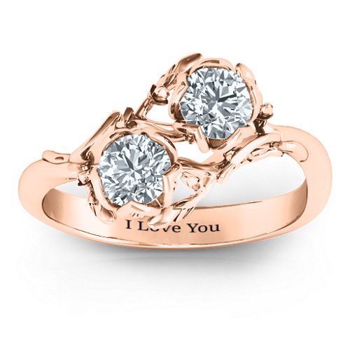 Be-leaf In Love Double Gemstone Floral Ring – 10K Rose Gold with Cubic Zirconia