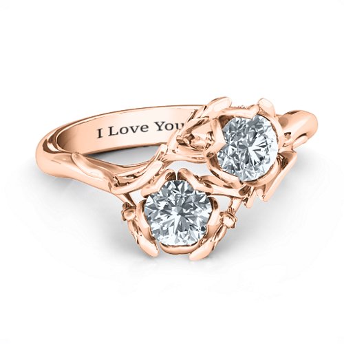 Be-leaf In Love Double Gemstone Floral Ring – 10K Rose Gold with Cubic Zirconia
