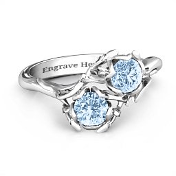 Be-leaf In Love Double Gemstone Floral Ring in 925 Sterling Silver with Aquamarine