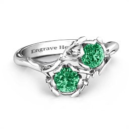 Be-leaf In Love Double Gemstone Floral Ring in 925 Sterling Silver with Emerald