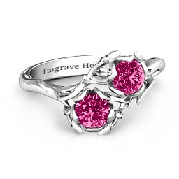 Be-leaf In Love Double Gemstone Floral Ring in 925 Sterling Silver with Ruby