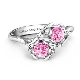 Be-leaf In Love Double Gemstone Floral Ring in 925 Sterling Silver with Pink Tourmaline