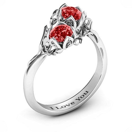 Be-leaf In Love Double Gemstone Floral Ring – Sterling Silver with Garnet