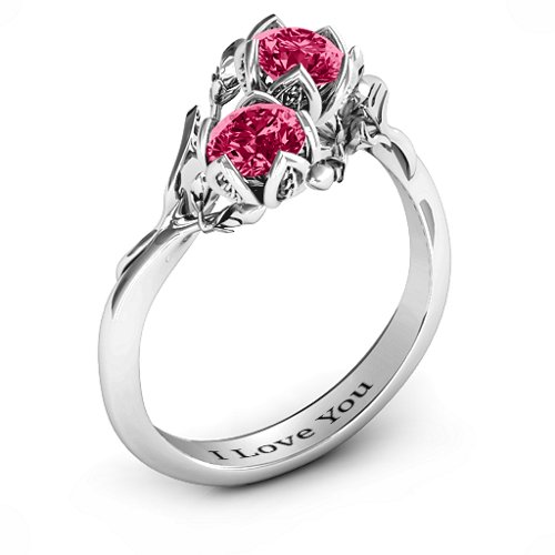 Be-leaf In Love Double Gemstone Floral Ring – Sterling Silver with Ruby