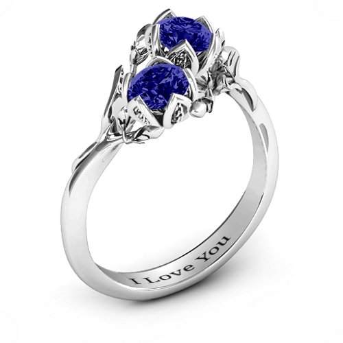 Be-leaf In Love Double Gemstone Floral Ring – Sterling Silver with Blue Sapphire