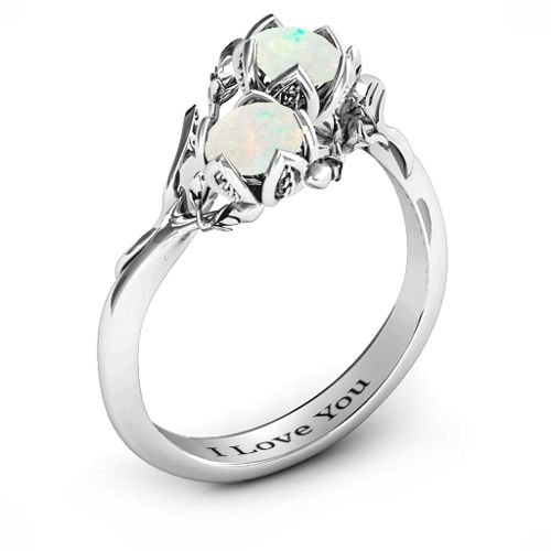 Be-leaf In Love Double Gemstone Floral Ring – Sterling Silver with Opal