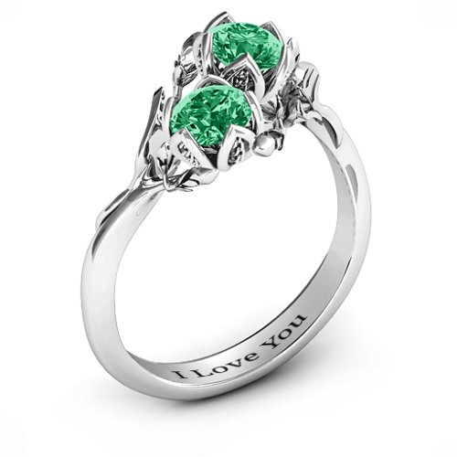 Be-leaf In Love Double Gemstone Floral Ring – Sterling Silver with Emerald