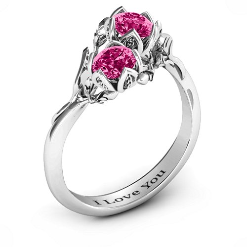 Be-leaf In Love Double Gemstone Floral Ring – Sterling Silver with Ruby