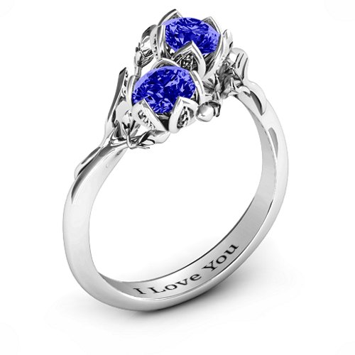 Be-leaf In Love Double Gemstone Floral Ring – Sterling Silver with Blue Sapphire