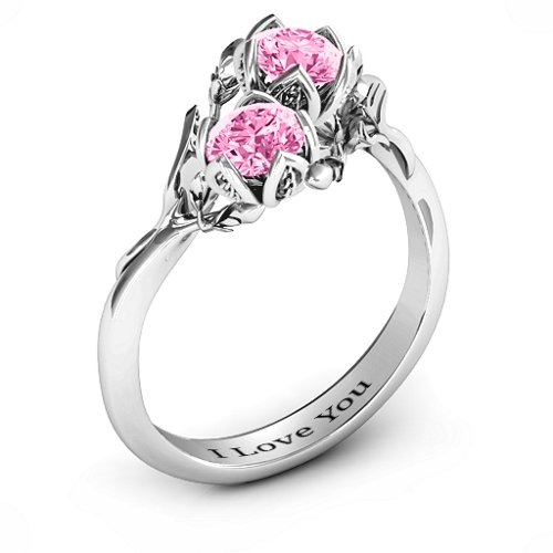 Be-leaf In Love Double Gemstone Floral Ring – Sterling Silver with Pink Tourmaline