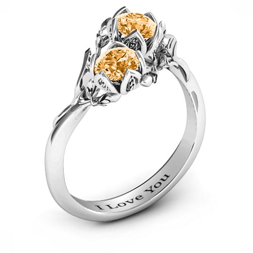 Be-leaf In Love Double Gemstone Floral Ring – Sterling Silver with Citrine