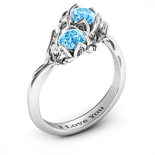 Be-leaf In Love Double Gemstone Floral Ring – Sterling Silver with Blue Topaz