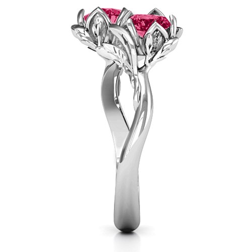 Be-leaf In Love Double Gemstone Floral Ring – Sterling Silver with Ruby