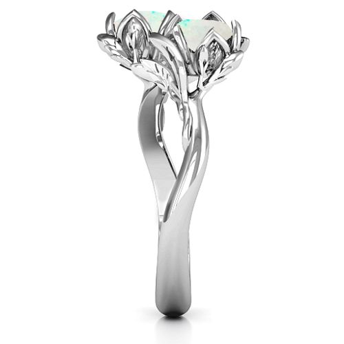 Be-leaf In Love Double Gemstone Floral Ring – Sterling Silver with Opal