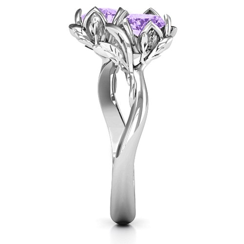 Be-leaf In Love Double Gemstone Floral Ring – Sterling Silver with Amethyst