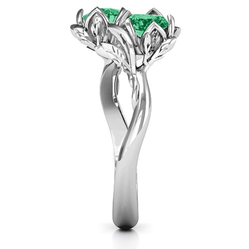 Be-leaf In Love Double Gemstone Floral Ring – Sterling Silver with Emerald