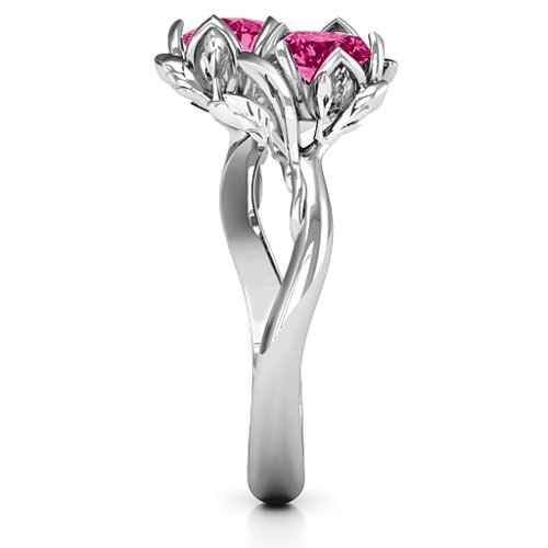 Be-leaf In Love Double Gemstone Floral Ring – Sterling Silver with Ruby