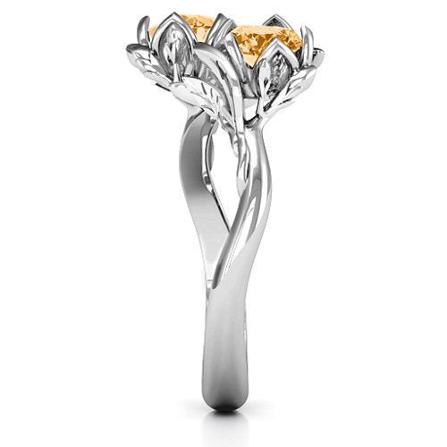 Be-leaf In Love Double Gemstone Floral Ring – Sterling Silver with Citrine