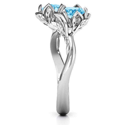 Be-leaf In Love Double Gemstone Floral Ring – Sterling Silver with Blue Topaz