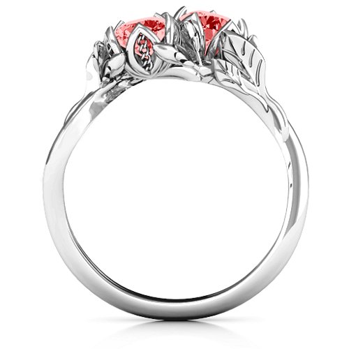 Be-leaf In Love Double Gemstone Floral Ring – Sterling Silver with Garnet