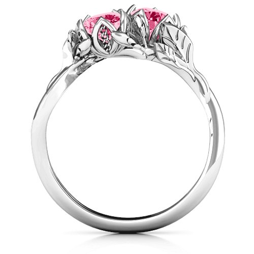 Be-leaf In Love Double Gemstone Floral Ring – Sterling Silver with Ruby