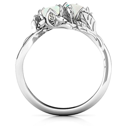 Be-leaf In Love Double Gemstone Floral Ring – Sterling Silver with Opal