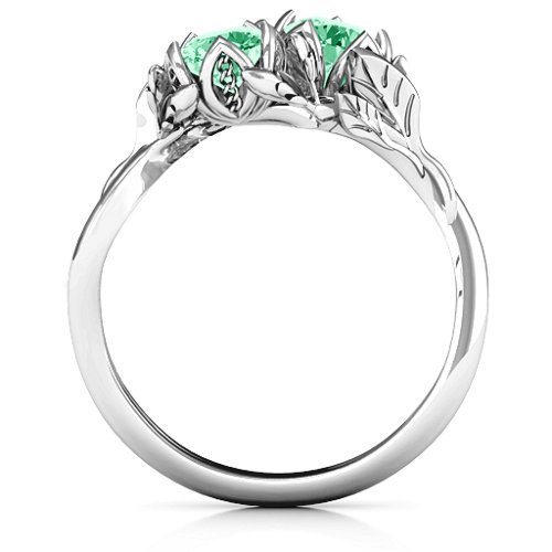 Be-leaf In Love Double Gemstone Floral Ring – Sterling Silver with Emerald