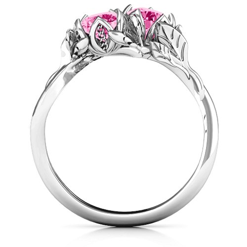 Be-leaf In Love Double Gemstone Floral Ring – Sterling Silver with Ruby
