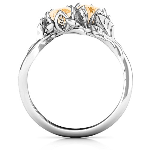 Be-leaf In Love Double Gemstone Floral Ring – Sterling Silver with Citrine